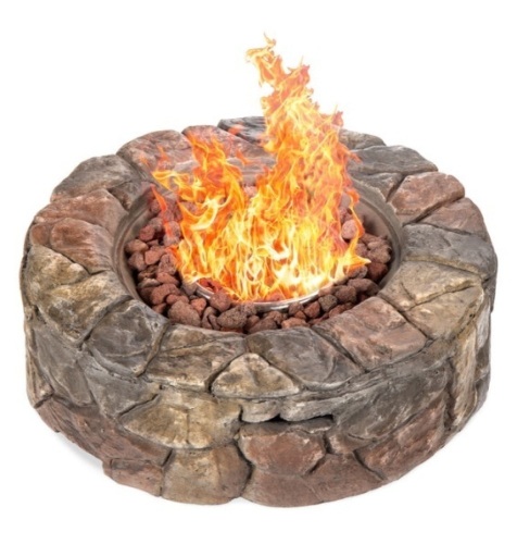 Stone Gas Fire Pit w/ 30,000 BTU, Ignition Button, Control Knob - 27.6in - Lot 527