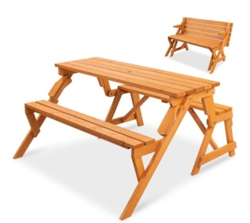 2-in-1 Outdoor Interchangeable Wooden Picnic Table/Garden Bench - Lot 534