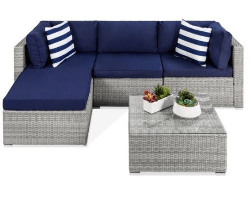 5-Piece Modular Wicker Sectional Conversation Set w/ 2 Pillows, Coffee Table - Lot 541