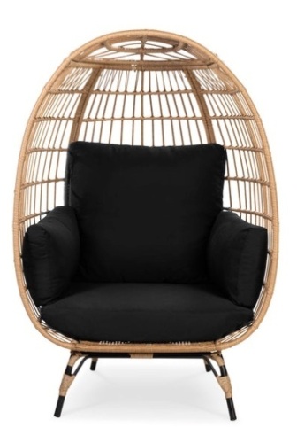 Wicker Egg Chair Oversized Indoor Outdoor Patio Lounger, Black - Lot 545