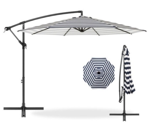 Offset Hanging Patio Umbrella - 10ft, Navy Stripe - Lot 547
