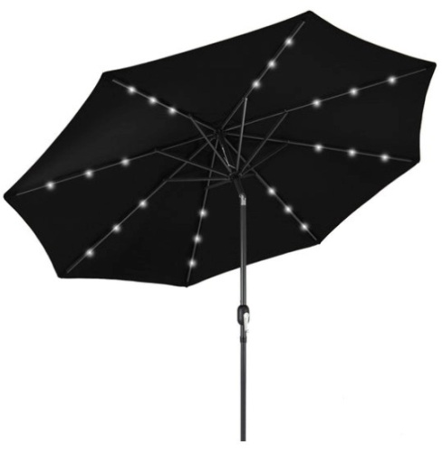 Solar LED Lighted Patio Umbrella w/ Tilt Adjustment, UV-Resistance - 10ft, Black  - Lot 548