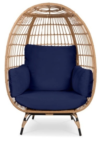 Wicker Egg Chair Oversized Indoor Outdoor Patio Lounger, Navy - Lot 549