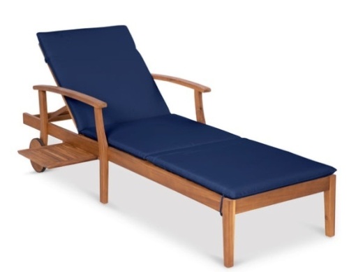 Adjustable Acacia Wood Chaise Lounge Chair w/ Side Table, Wheels - 79x26in, Navy Blue - Lot 566