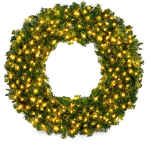 Pre-Lit Artificial Fir Christmas Wreath w/ LED Lights, Plug-In, PVC Tips, 48in - Lot 577