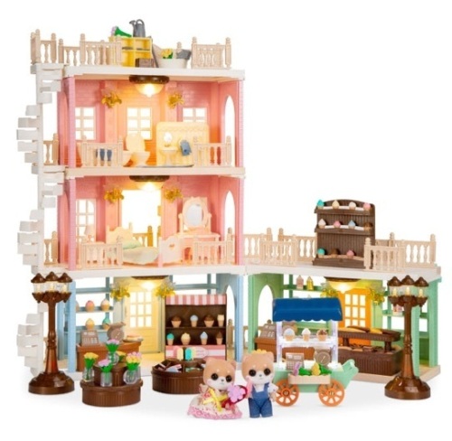 Deluxe Cottage Dollhouse Mansion Pretend Toy Playset w/ Tiny Critters - Lot 578