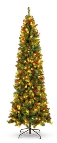 Pre-Lit Spruce Pencil Christmas Tree w/ Berries, Pine Cones, 7.5ft - Lot 581