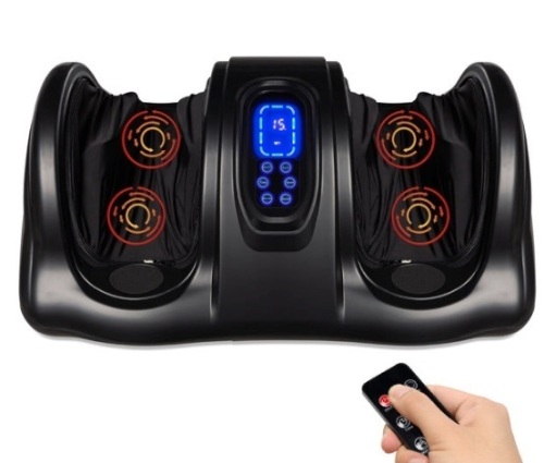 Therapeutic Foot Massager w/ High Intensity Rollers, Remote, 3 Modes, Black - Lot 586