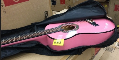 Acoustic Guitar w/ Case, Pink - Lot 582