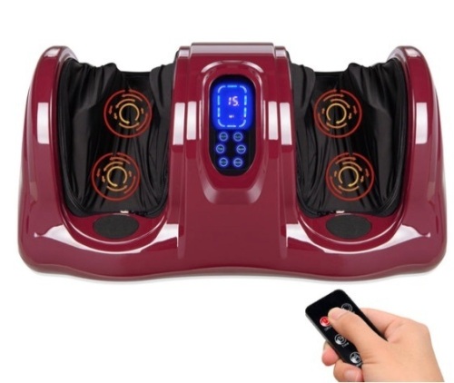 Therapeutic Foot Massager w/ High Intensity Rollers, Remote, 3 Modes, Burgundy - Lot 588