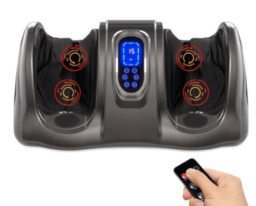 Therapeutic Foot Massager w/ High Intensity Rollers, Remote, 3 Modes, Gray - Lot 592