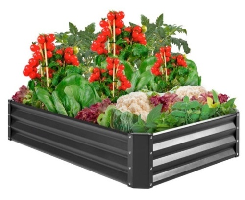 Outdoor Metal Raised Garden Bed for Vegetables, Flowers, Herbs, Dark Gray - Lot 596
