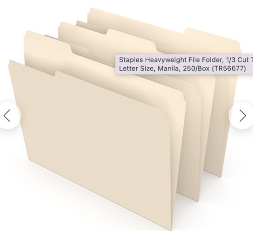 Staples File Folder, 3-Tab, Letter Size, E-Comm Return, Retail 64.99 - Lot 530