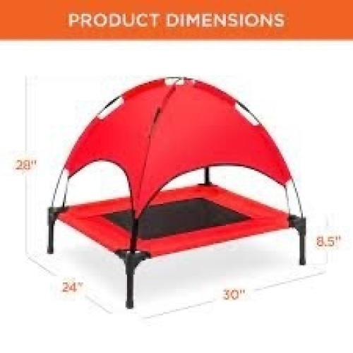 Elevated Cooling Dog Bed, Outdoor Pet Cot w/ Canopy, Carry Bag - 30in - Lot 1406
