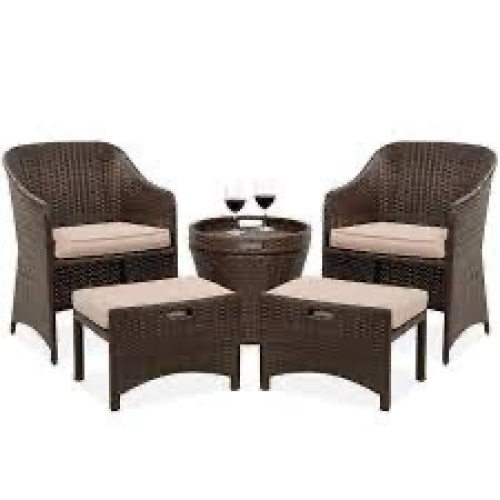 5-Piece Outdoor Wicker Bistro Set w/ Side Storage Table, No Assembly - Lot 1433
