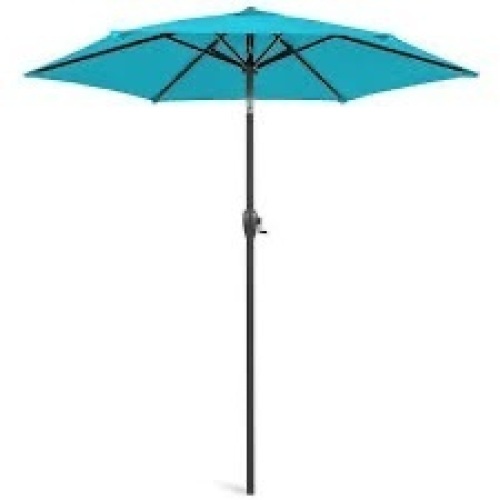 Outdoor Market Patio Umbrella w/ Push Button Tilt, Crank Lift - 7.5ft - Lot 1434