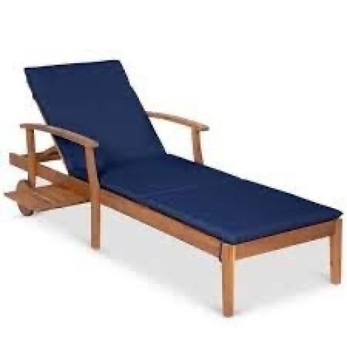 Adjustable Acacia Wood Chaise Lounge Chair w/ Side Table, Wheels - 79x26in - Lot 1443
