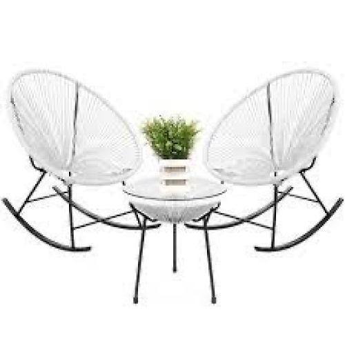 3-Piece Patio Woven Rope Acapulco Rocking Chair Bistro Set - Lot 1461