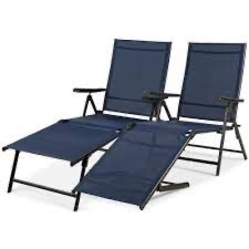 Set of 2 Outdoor Patio Chaise Recliner Lounge Chairs w/ Rust-Resistant Frame - Lot 1474
