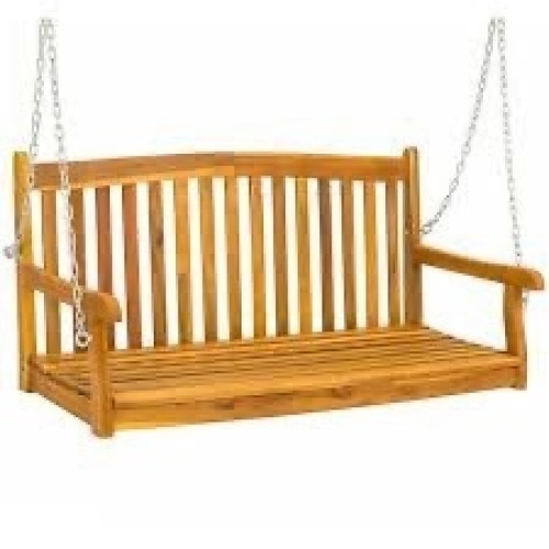 Wooden Curved Back Hanging Porch Swing Bench w/ Mounting Chains - 48in - Lot 1479
