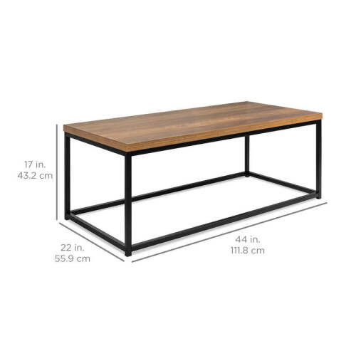 44in Modern Industrial Rectangular Wood Grain Coffee Table w/ Metal Frame - Lot 1540