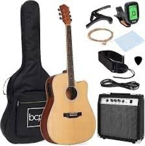 Beginner Acoustic Electric Cutaway Guitar Set w/ Case, Strap - 38in - Lot 1555