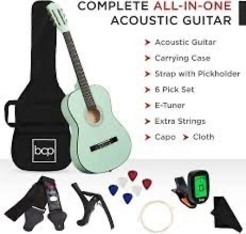 Beginner Acoustic Guitar Set w/ Case, Strap, Digital Tuner, Strings - 38in - Lot 1579