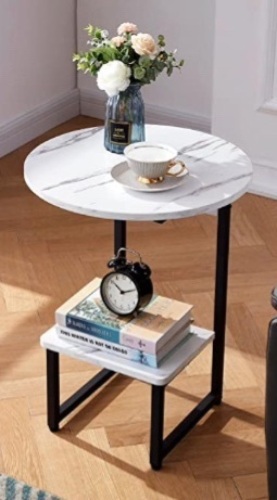 Urraca, White, Small Round Modern End Table, Marble/Black Metal , Like New, Retail - $69.99