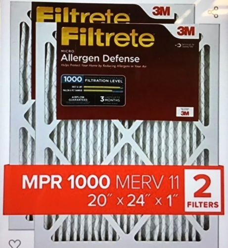 3M, Allergen Defense, MPR 1000 MERV 11, 20x24x1, Lot of 2, Like New, Retail - $33.99 - Lot 80