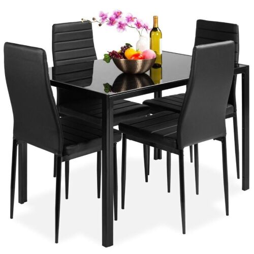 5-Piece Dining Table Set w/ Glass Top, Leather Chairs - Lot 50