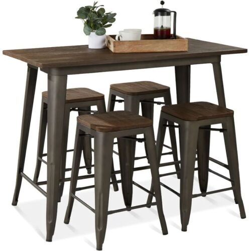 5-Piece Counter Height Dining Set w/ 4 Backless Stools, 330lb Capacity - Lot 69