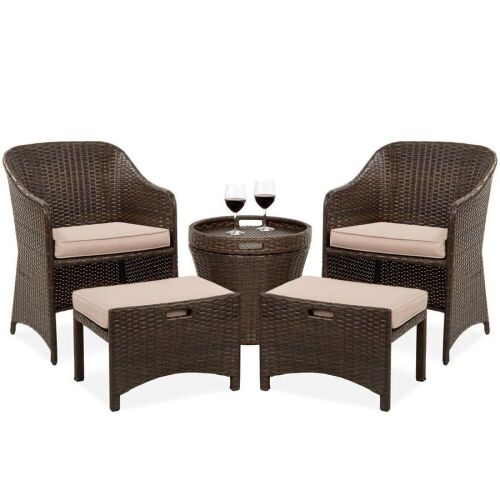 5-Piece Outdoor Wicker Bistro Set w/ Side Storage Table, No Assembly - Lot 99