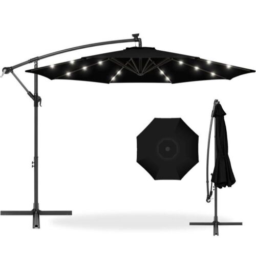 Solar LED Offset Hanging Patio Umbrella w/ Crank Tilt Adjustment - 10ft - Lot 213