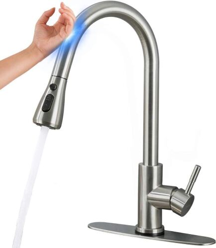 GAPPO Touch Kitchen Faucet with Pull Down Sprayer, Single Handle, Stainless Steel Brushed Nickel - Lot 365