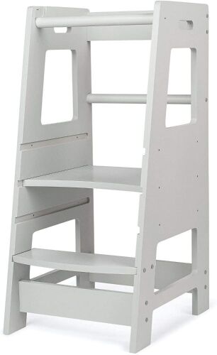 KidzWerks Toddler Step Stool for Kitchen Counter, Adjustable Platform, Grey  - Lot 387