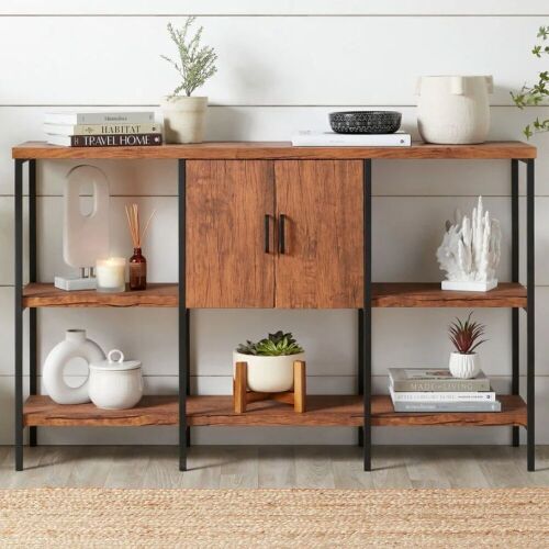 3-Tier Shelf Console Table w/ Cabinet, Non-Scratching Feet - 55in - Lot 425