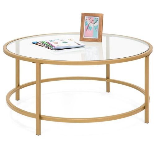 Round Tempered Glass Coffee Table w/ Steel Frame - 36in - Lot 428