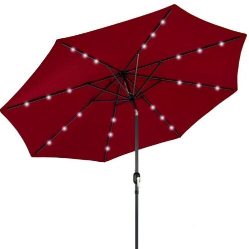 Solar LED Lighted Patio Umbrella w/ Tilt Adjustment, UV-Resistance - 10ft - Lot 456