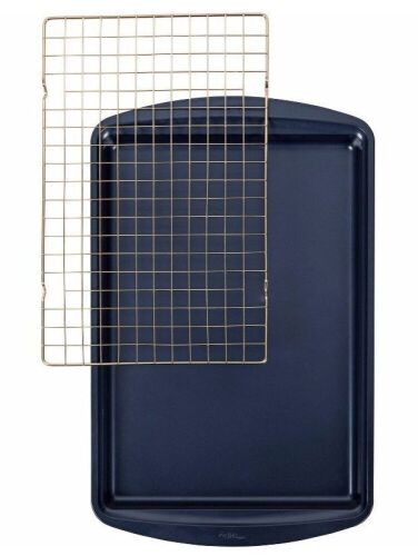Wilton 2pc Diamond-Infused Non-Stick Large Cookie Sheet with Cooling Rack Navy Blue/Gold - Lot 513