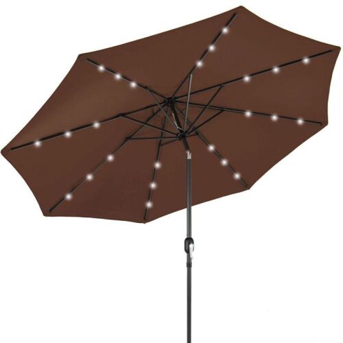 Solar LED Lighted Patio Umbrella w/ Tilt Adjustment, UV-Resistance - 10ft - Lot 691