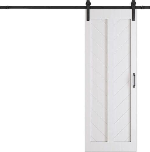 TENONER Sliding Barn Door Hardware Kit Solid MDF & Wood Top Mount Single Rail V Frame Needed to be Assembled – White 30 inch  - Lot 773