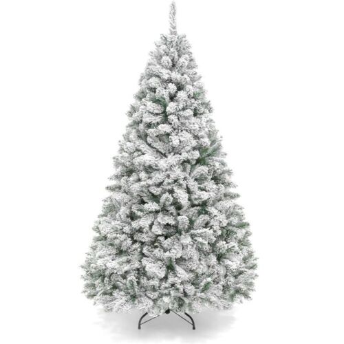 9' Premium Snow Flocked Artificial Pine Christmas Tree w/ Foldable Metal Base - Lot 796