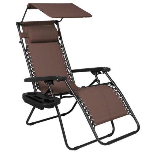 Folding Zero Gravity Recliner Patio Lounge Chair w/ Canopy, Side Tray - Lot 798