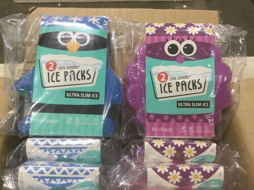 Case of (12) Fit & Fresh 2pk Cool Coolers Ice Packs, Penguin & Flowers - Lot 952