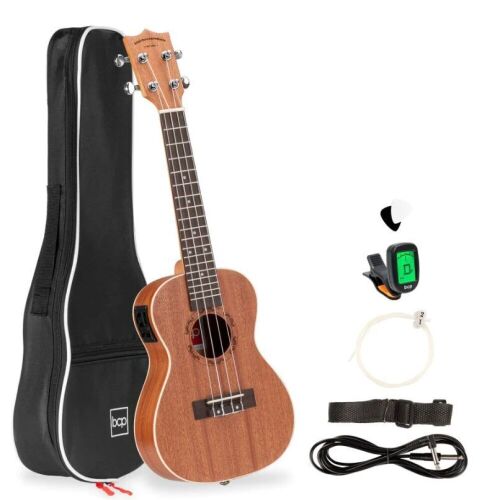 23in Acoustic Electric Concert Sapele Ukulele Starter Kit w/ Built-in Tuner - Lot 1065