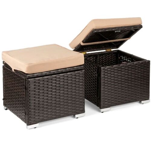 Set of 2 Wicker Ottomans, Multipurpose w/ Removable Cushions, Steel Frame - Lot 1066