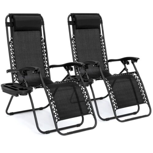 Set of 2 Adjustable Zero Gravity Patio Chair Recliners w/ Cup Holders - Lot 1074