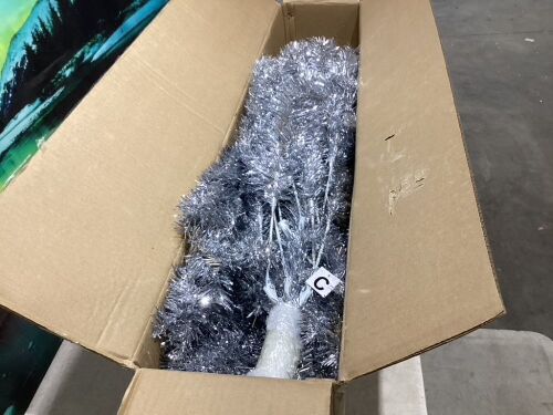 6' Silver Artificial Tinsel Christmas Tree w/ Foldable Stand - Lot 1081