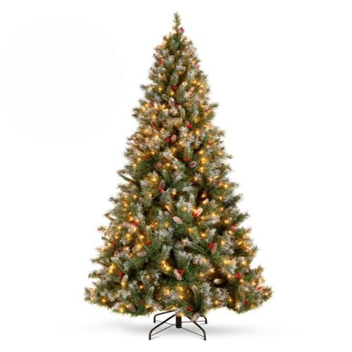7.5' Pre-Lit Christmas Pine Tree w/ Pine Cones, Flocked Branch Tips, Berries - Lot 1095