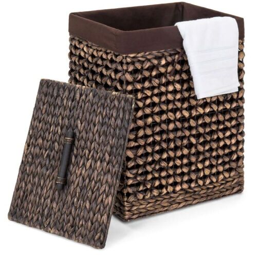 Water Hyacinth Woven Laundry Hamper Basket w/ Removable Liner, Lid - Lot 1106